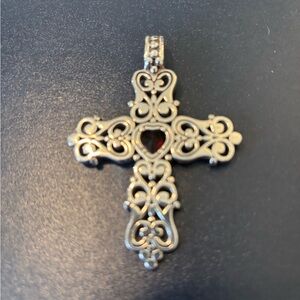 BRIGHTON
Elegant Silver Cross Necklace with Red Heart Detail